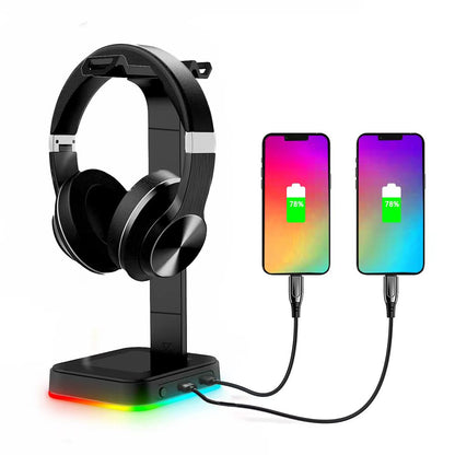 RGBD9  RGB Color Changing Light Headset Rack Holder Dual USB Hub Gaming Headset Display Stand