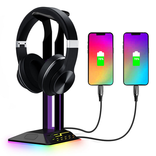 RGBD8 Dual USB Hub Headset Holder RGB Color Changing Light Gaming Headphone Display Stand