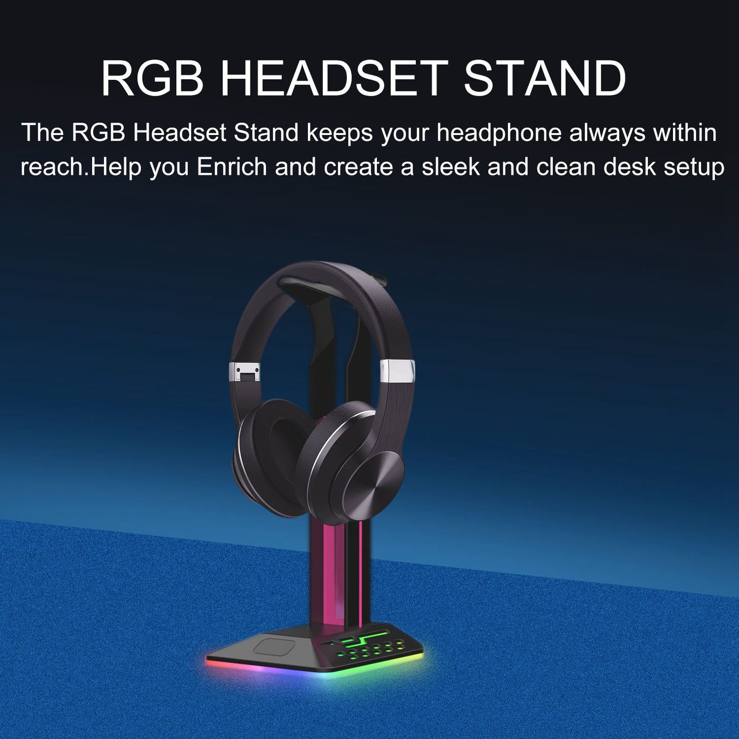 RGBD8 Dual USB Hub Headset Holder RGB Color Changing Light Gaming Headphone Display Stand