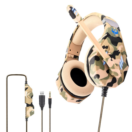 OVLENG GT95 Camouflage Design USB+3.5mm Wired Over-Ear Headphone Ergonomic E-sports Gaming Headset with LED Light