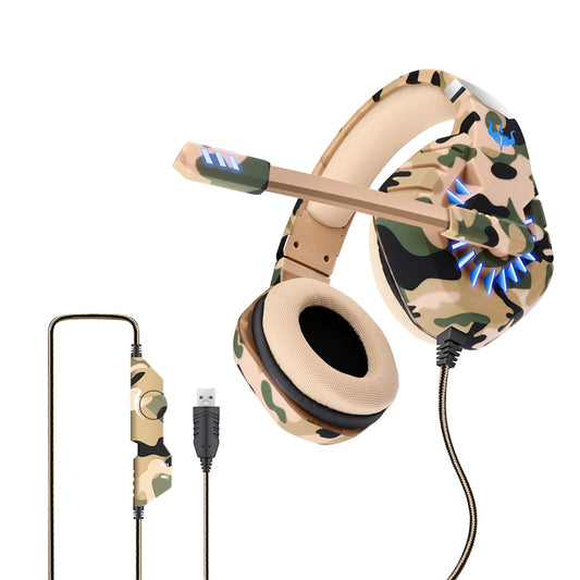 OVLENG Q8 Camouflage Wired Gaming Headset E-sports Adjustable Headphone with Light Effect USB 7.1-Channel Over-Ear Headset