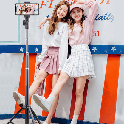T9 5-Section 140cm Telescopic Selfie Stick Phone Holder Live Streaming Tripod Stand with Phone Clip + Bluetooth Remote Control + Storage Bag