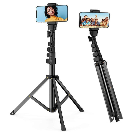 1.6m Portable Aluminum Alloy Tripod Camera Phone Holder Stand Photography Tripod with Phone Clip and Bluetooth Shutter
