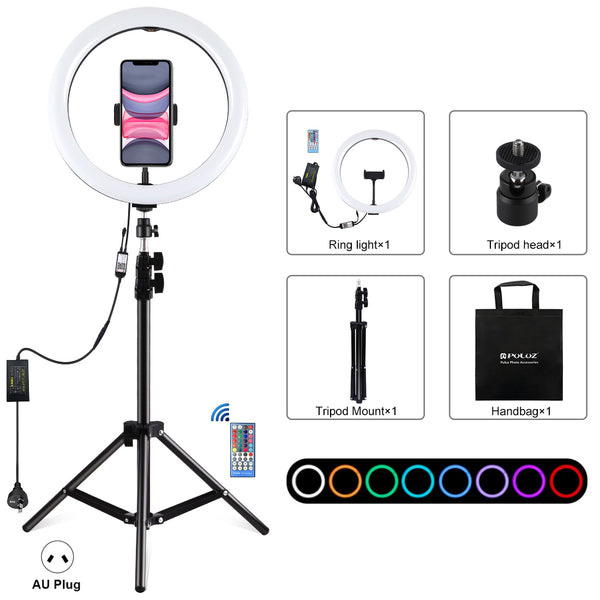 PULUZ PKT3050 12-inch RGB Light 1.1m Tripod Mount Dimmable Selfie Photography Video LED Ring Lights Live Broadcast Kits