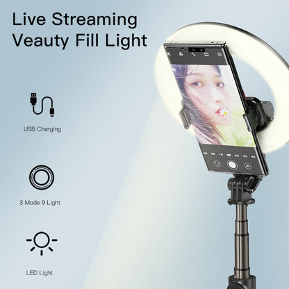 YESIDO SF12 Portable Bluetooth Remote Control Telescopic Phone Holder Tripod Selfie Stick with Ring Fill Light