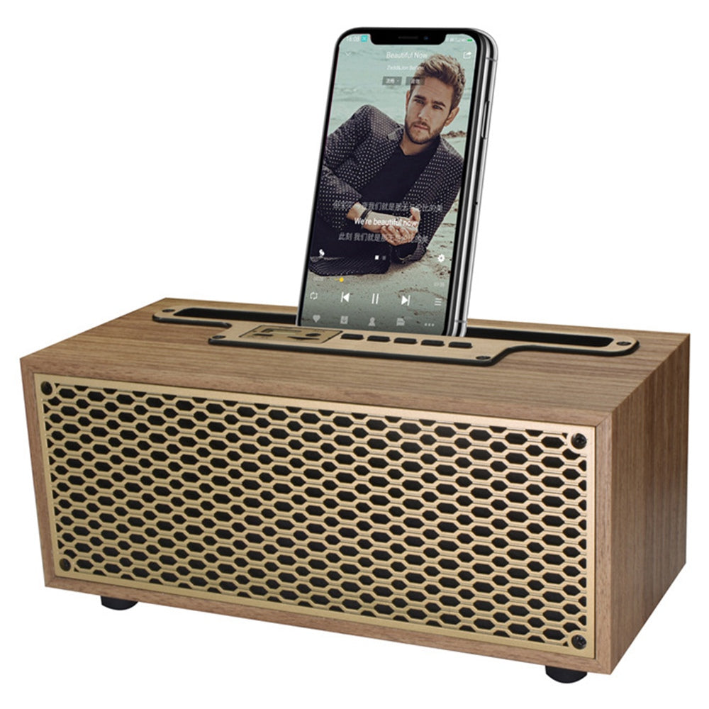 XM-5H Vintage Wooden Appearance Portable Speaker Wireless Bluetooth Connectivity Phone Stand Holder Slot 1200mAh Battery Built In