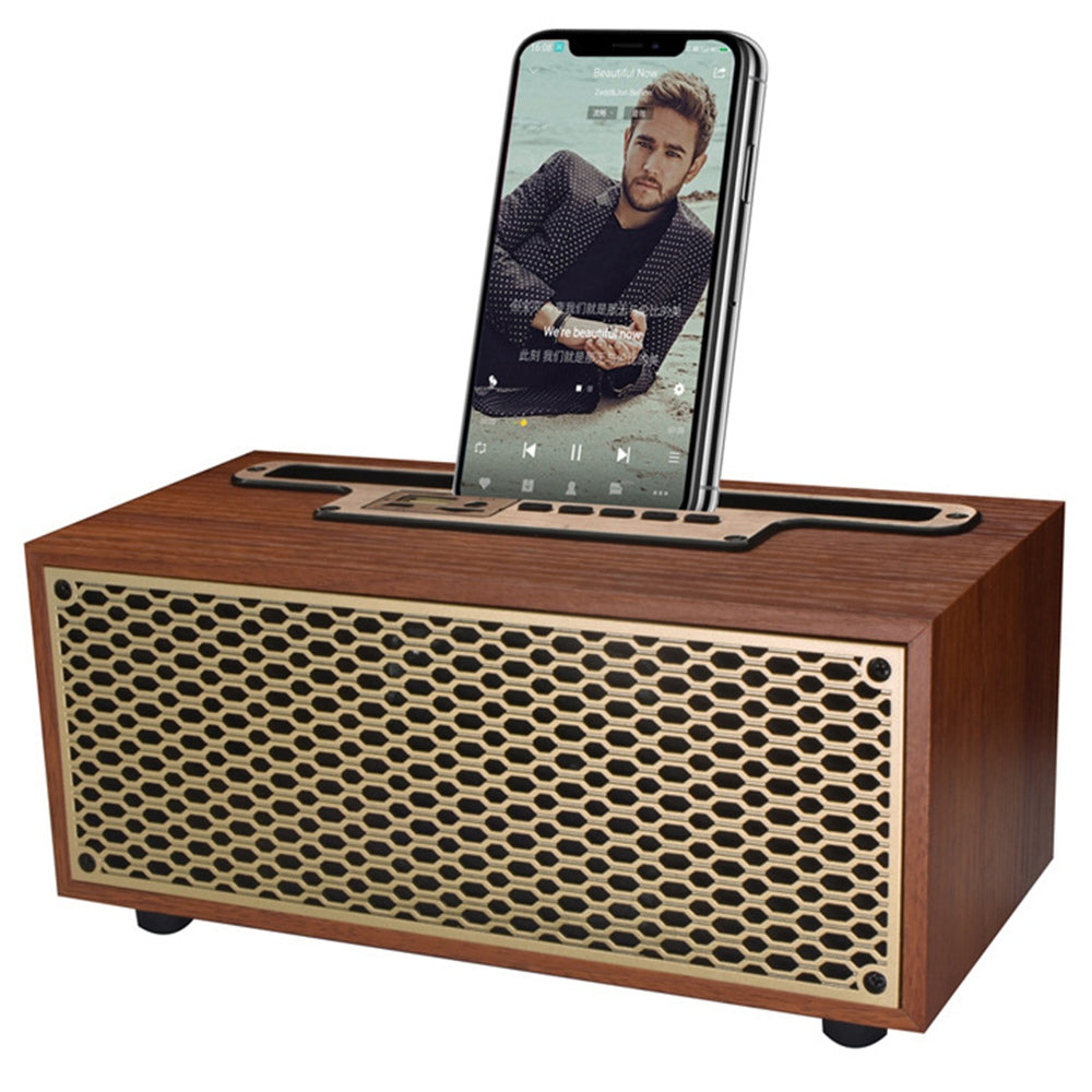 XM-5H Vintage Wooden Appearance Portable Speaker Wireless Bluetooth Connectivity Phone Stand Holder Slot 1200mAh Battery Built In