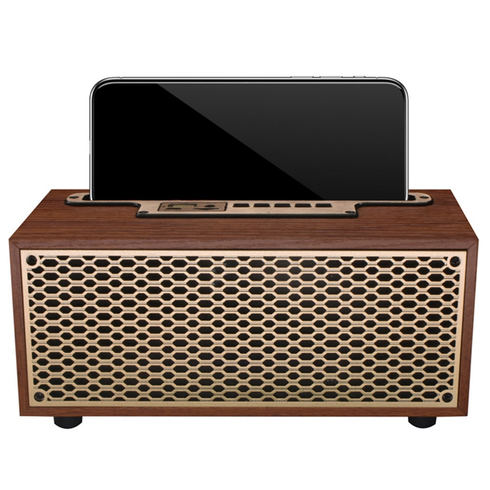 XM-5H Vintage Wooden Appearance Portable Speaker Wireless Bluetooth Connectivity Phone Stand Holder Slot 1200mAh Battery Built In
