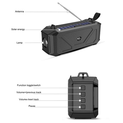 BDL-186 Portable Outdoor Sport Fitness Solar Rechargeable Bluetooth Speaker LED Flashlight Wireless Music Subwoofer
