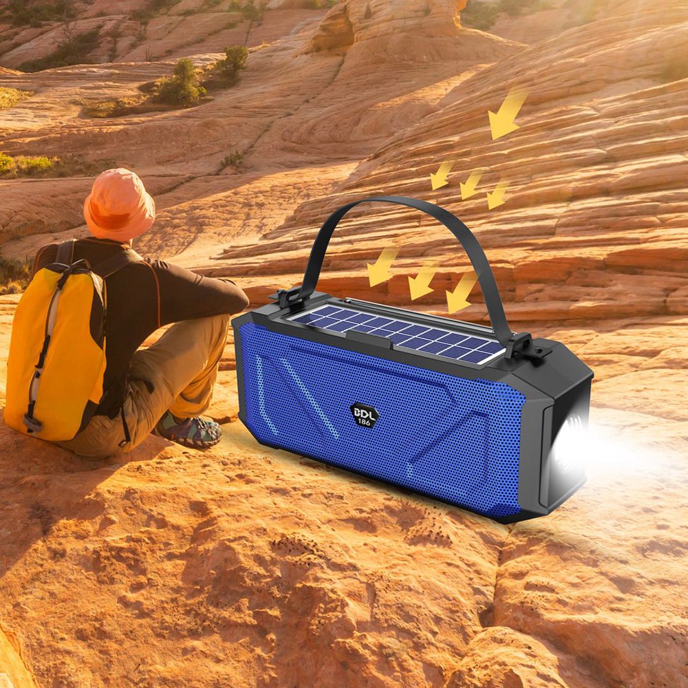 BDL-186 Portable Outdoor Sport Fitness Solar Rechargeable Bluetooth Speaker LED Flashlight Wireless Music Subwoofer