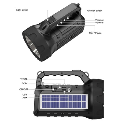 BDL-235 Portable Outdoor Solar Rechargeable Bluetooth Speaker LED Flashlight FM Radio Wireless Music Subwoofer Support TF / U-disk / AUX