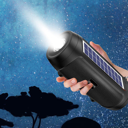 DV-215 Portable Outdoor Solar Rechargeable Bluetooth Speaker LED Flashlight FM Radio Wireless Music Subwoofer Support TF / U-disk