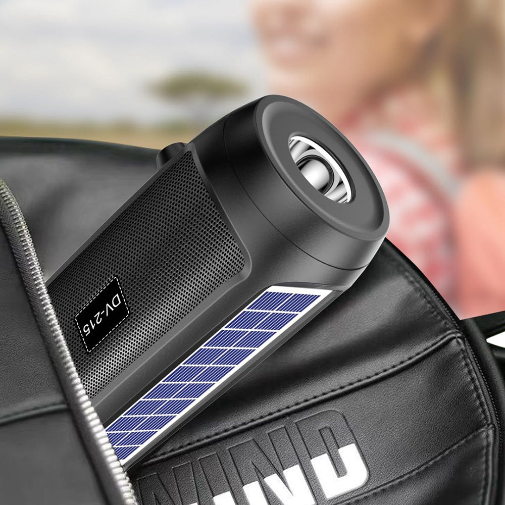DV-215 Portable Outdoor Solar Rechargeable Bluetooth Speaker LED Flashlight FM Radio Wireless Music Subwoofer Support TF / U-disk