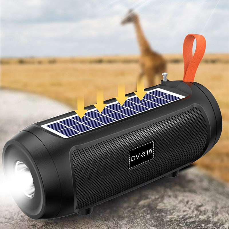 DV-215 Portable Outdoor Solar Rechargeable Bluetooth Speaker LED Flashlight FM Radio Wireless Music Subwoofer Support TF / U-disk