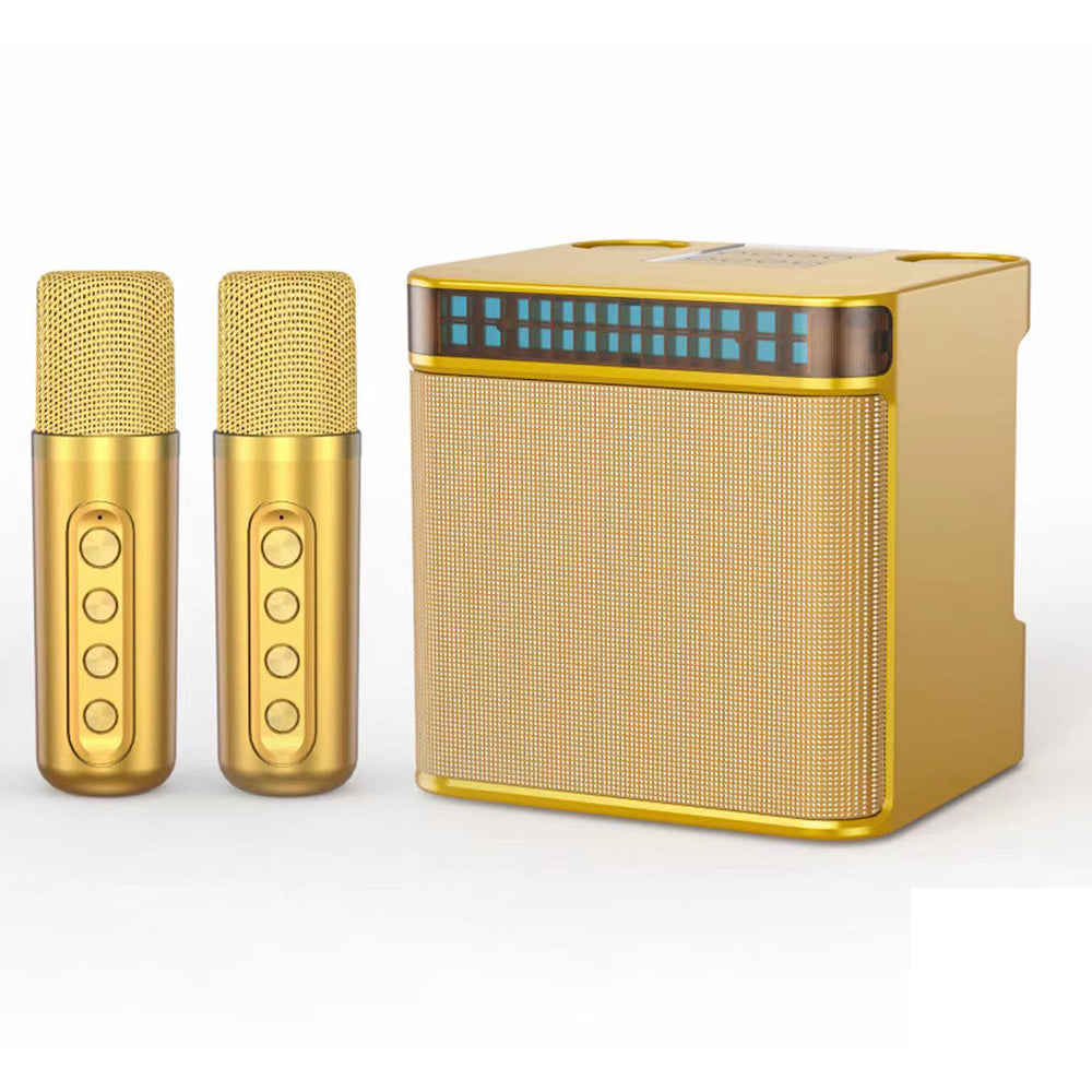 YS223 K Song Bluetooth Soundbox Speaker Dual Wireless Microphone Set Family Party Singing Song Subwoofer with Light Effect