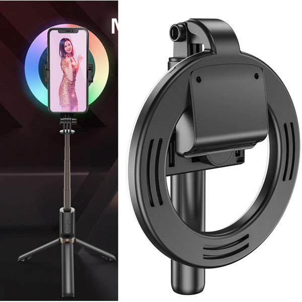 MJ07 RGB Foldable Selfie Stick Ring Aperture Light Fill Light for Live Broadcast