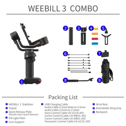 ZHIYUN WEEBILL 3 Portable Gimbal Stabilizer for SLR Cameras Handheld Sling Mode Camera Holder with Extendable Sling Grip - Combo Version