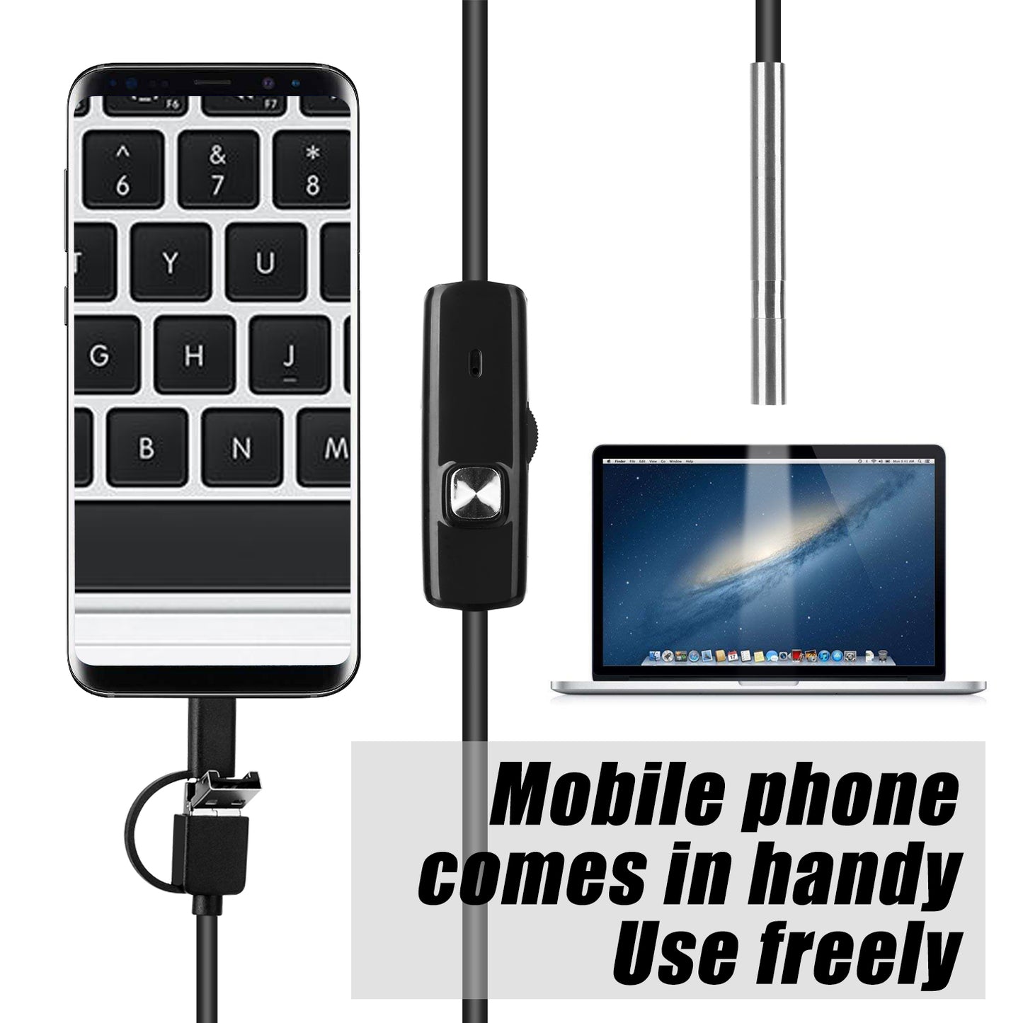 AN100 3-in-1 Endoscope Inspection Camera 3.9mm Snake Camera with 1M Semi-Rigid Cable