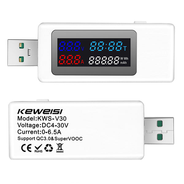 KWS-V30 6-in-1 USB Tester IPS Display DC Digital Voltage Power Timing Capacity Meter Detector