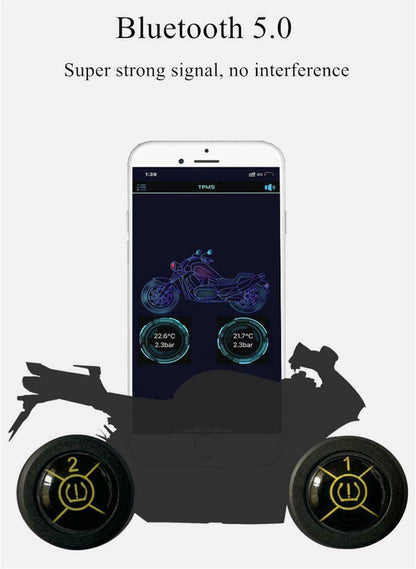 TPMS Motorcycle Bluetooth Tire Pressure Sensors Monitoring System APP Display External Tire Pressure Detector