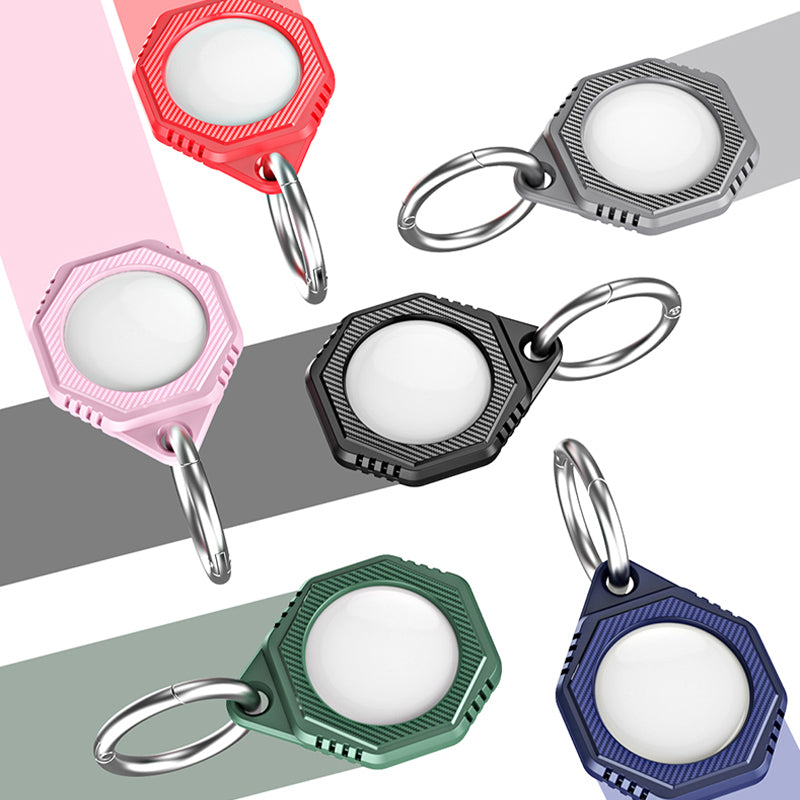Rhombus Carbon Fiber Texture Anti-Lost Protective Silicone Case with Ring Buckle for Apple AirTag Bluetooth Locator