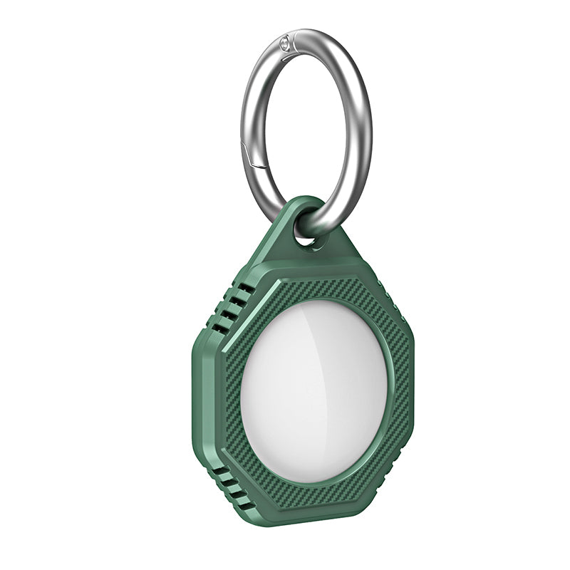 Rhombus Carbon Fiber Texture Anti-Lost Protective Silicone Case with Ring Buckle for Apple AirTag Bluetooth Locator