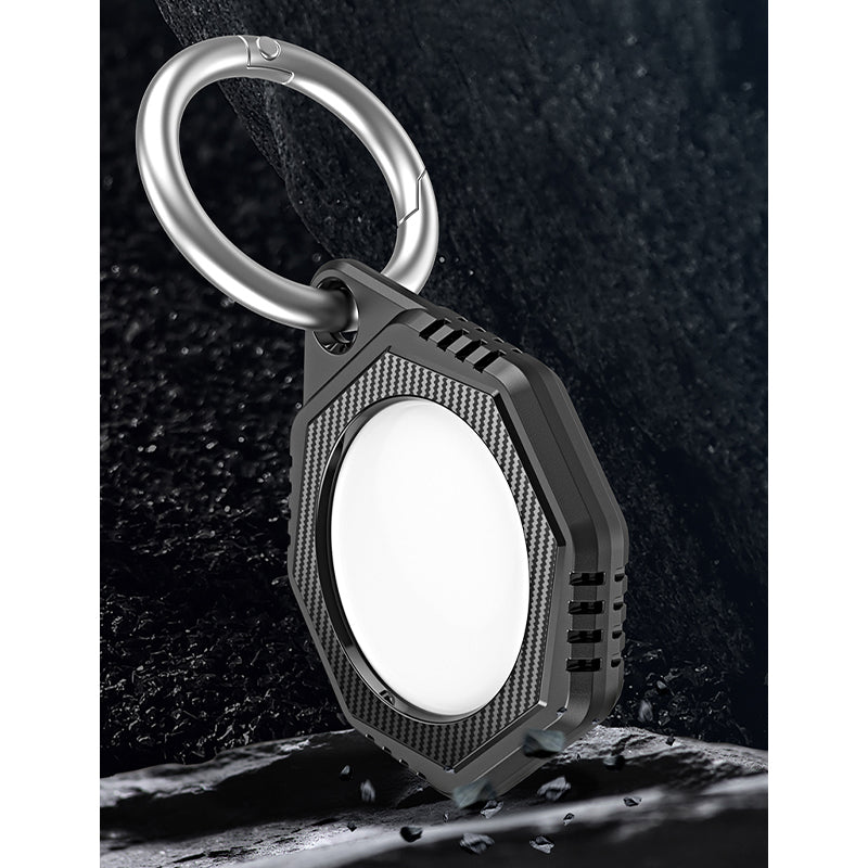 Rhombus Carbon Fiber Texture Anti-Lost Protective Silicone Case with Ring Buckle for Apple AirTag Bluetooth Locator