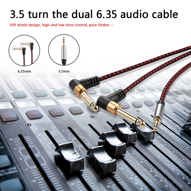 2m JY-02 3.5mm to 2*6.35mm 90 Degree Male to Male AUX Splitter Audio Cord
