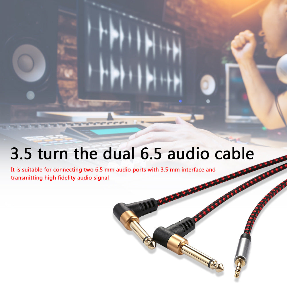 2m JY-02 3.5mm to 2*6.35mm 90 Degree Male to Male AUX Splitter Audio Cord