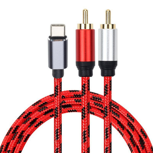 1.5m Type-C Male to Dual RCA Male Audio Adapter Cord Y Splitter Cable