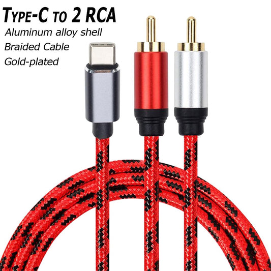 1.5m Type-C Male to Dual RCA Male Audio Adapter Cord Y Splitter Cable