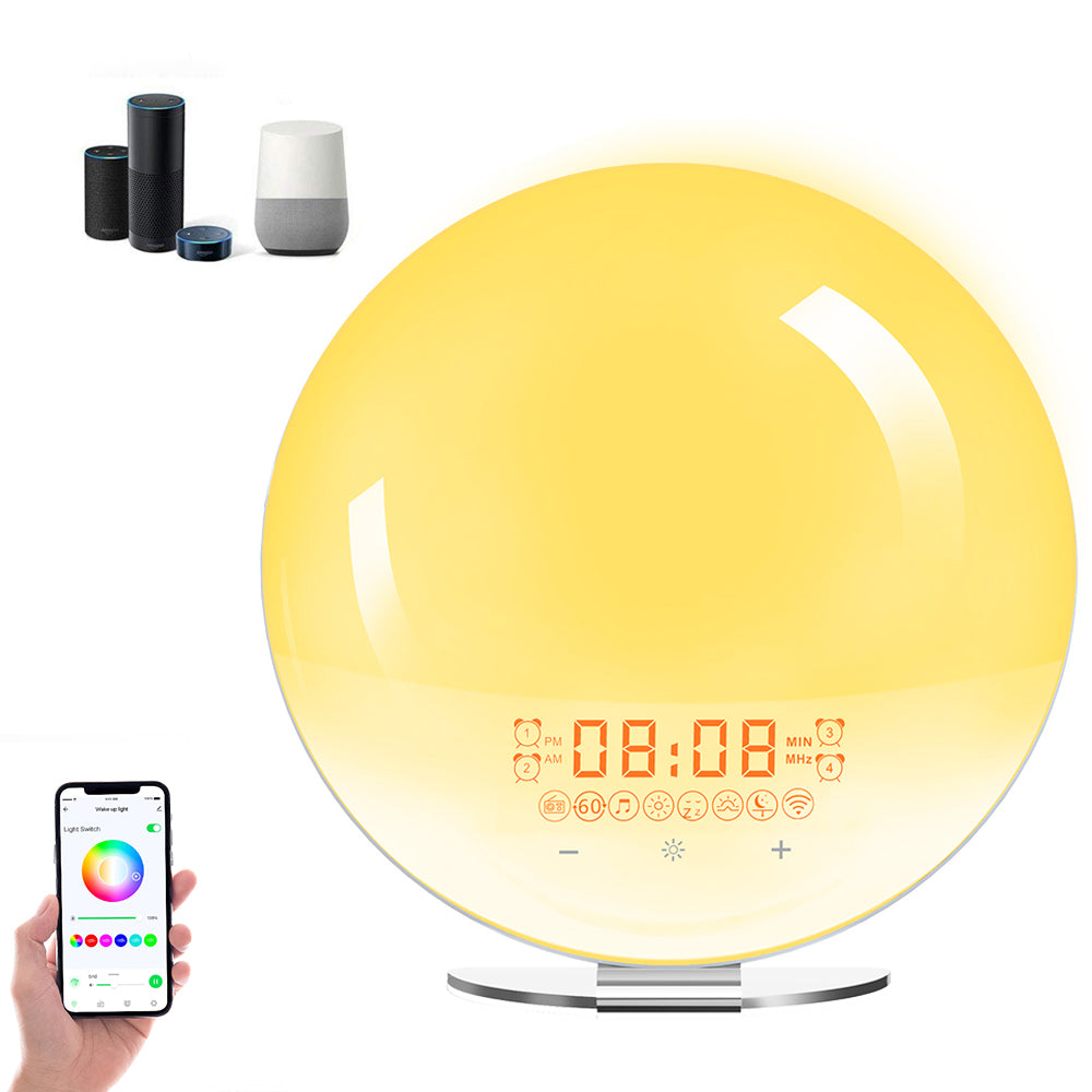 SH-02S Sunrise Sunset Simulation Smart WiFi Wake Up Light App Voice Control Alarm Clock FM Radio Bedside Lamp