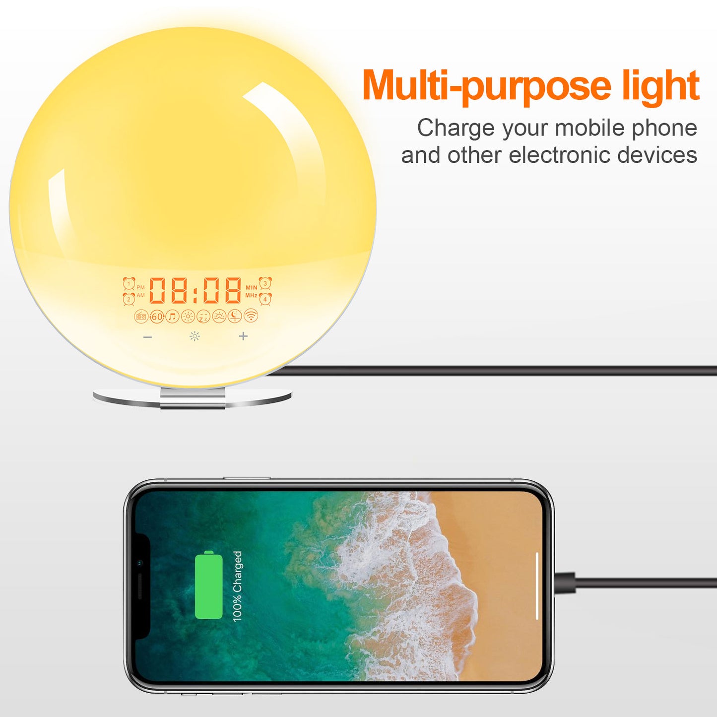 SH-02S Sunrise Sunset Simulation Smart WiFi Wake Up Light App Voice Control Alarm Clock FM Radio Bedside Lamp