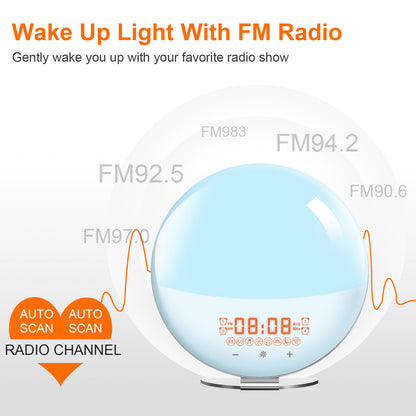 SH-02S Sunrise Sunset Simulation Smart WiFi Wake Up Light App Voice Control Alarm Clock FM Radio Bedside Lamp