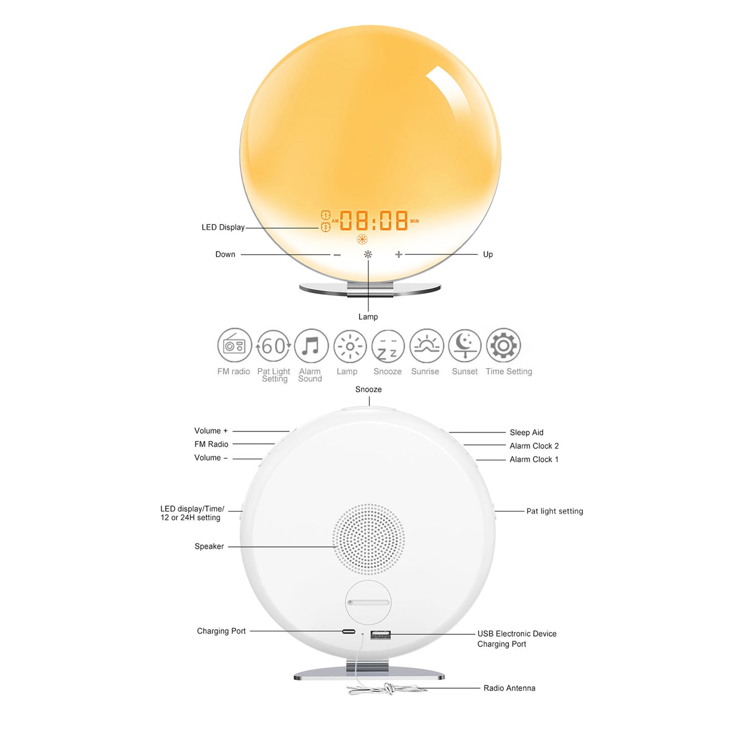 SH-02S Sunrise Sunset Simulation Smart WiFi Wake Up Light App Voice Control Alarm Clock FM Radio Bedside Lamp