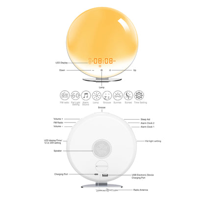 SH-02S Sunrise Sunset Simulation Smart WiFi Wake Up Light App Voice Control Alarm Clock FM Radio Bedside Lamp