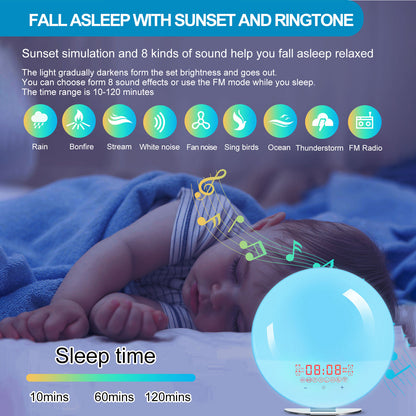 SH-02S Sunrise Sunset Simulation Smart WiFi Wake Up Light App Voice Control Alarm Clock FM Radio Bedside Lamp