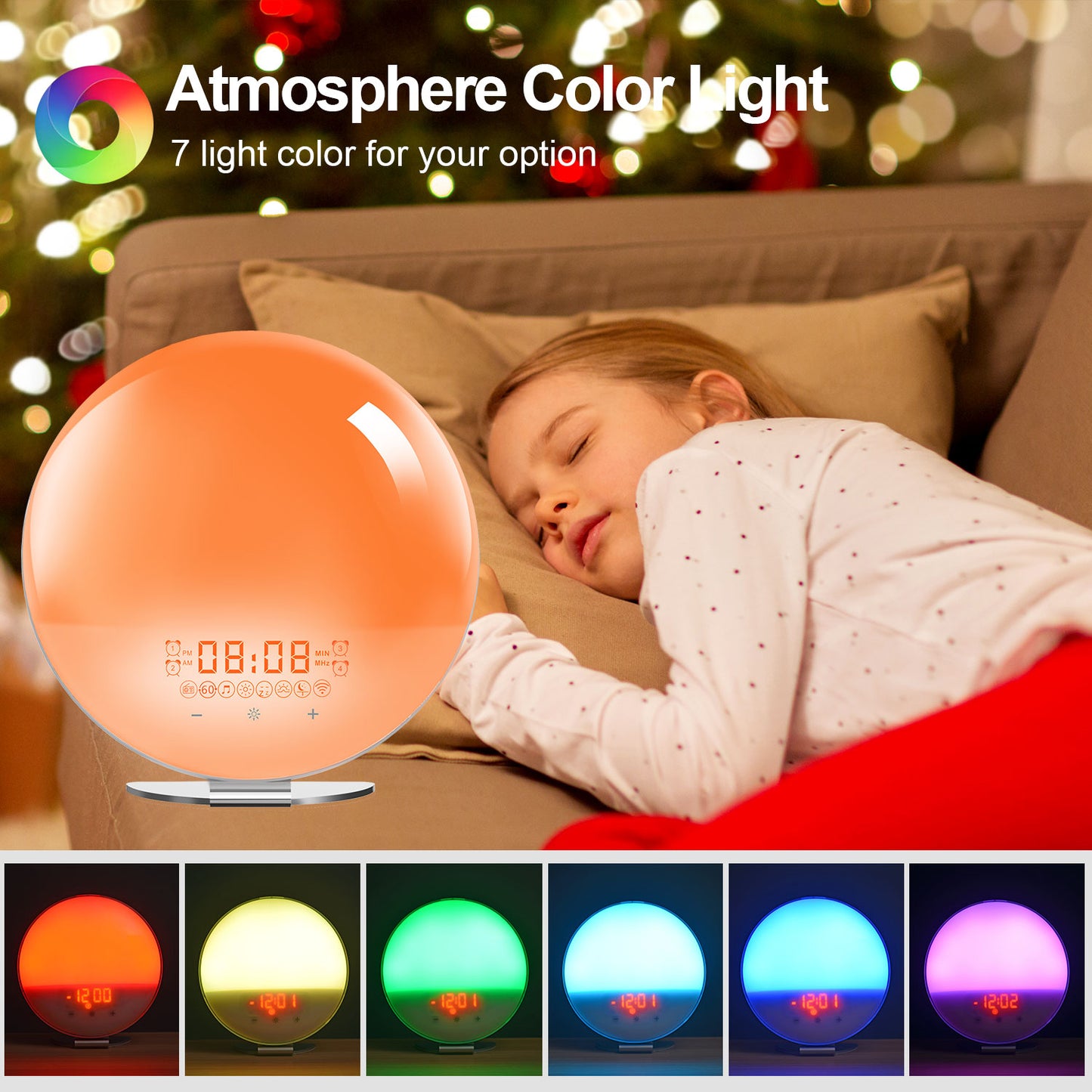 SH-02S Sunrise Sunset Simulation Smart WiFi Wake Up Light App Voice Control Alarm Clock FM Radio Bedside Lamp