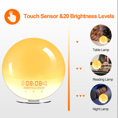 SH-02S Sunrise Sunset Simulation Smart WiFi Wake Up Light App Voice Control Alarm Clock FM Radio Bedside Lamp