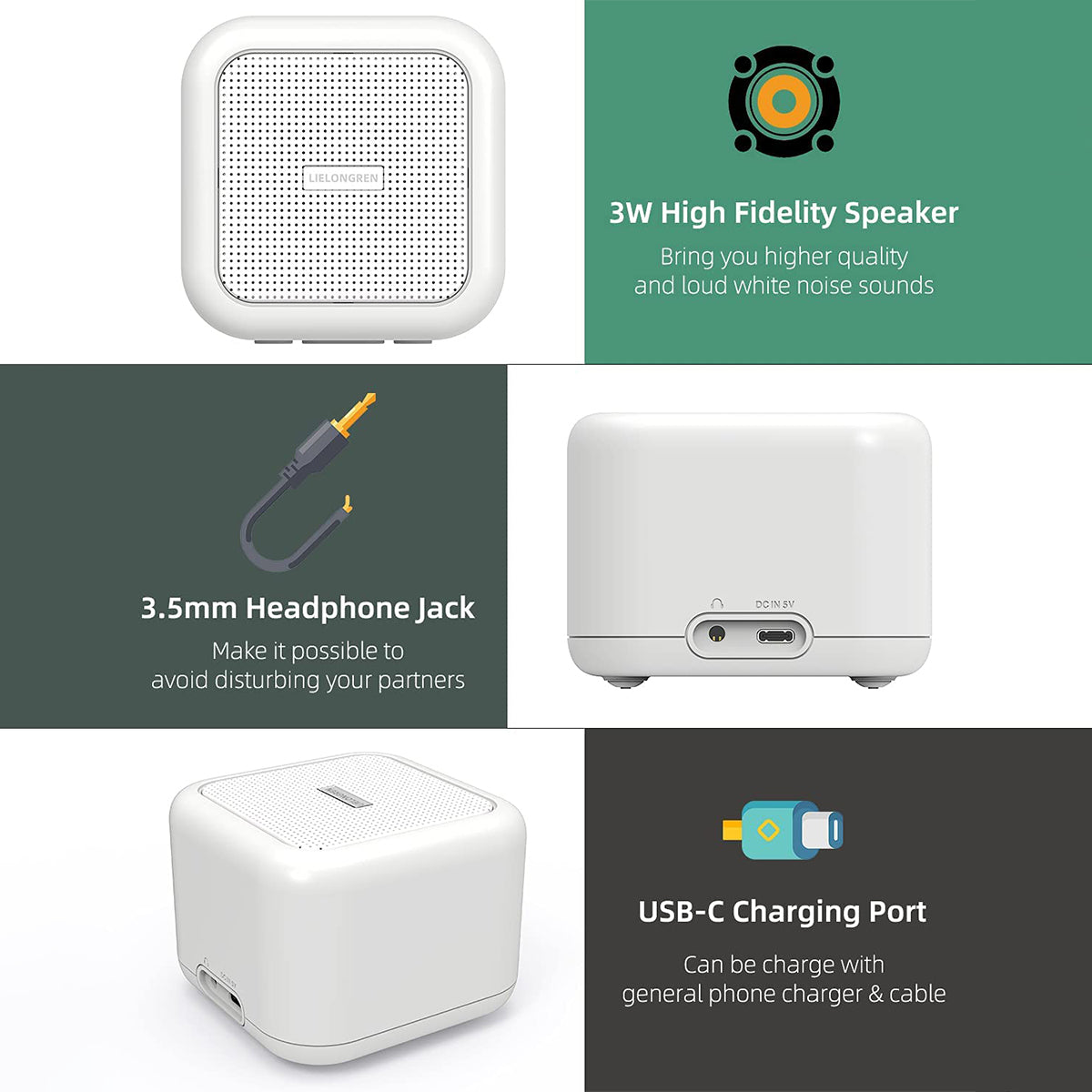 LIELONGREN F0076 Portable White Noise Alarm Clock Multi-functional Mini Alarm Clock for Home Office