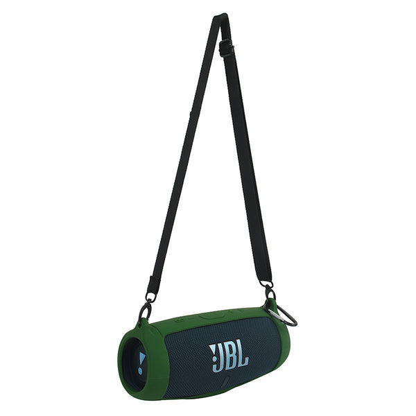 For JBL Charge 5 Silicone Carrying Case Bluetooth Speaker Anti-drop Protective Cover with Shoulder Strap and Carabiner