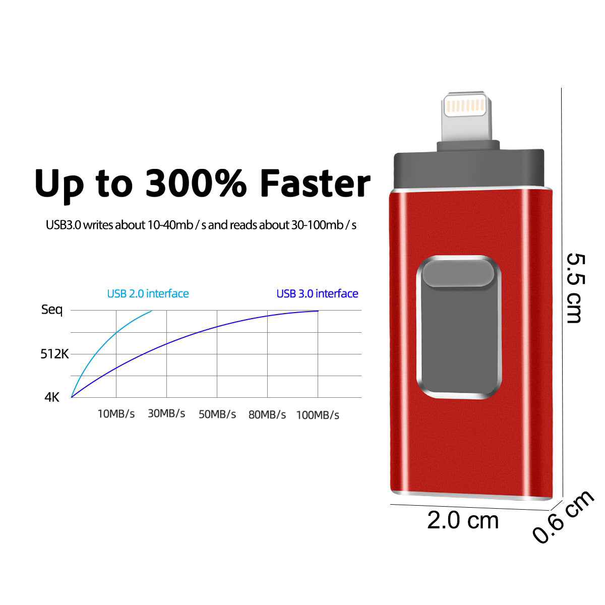 RICHWELL R-01B 256GB USB 3.0 Flash Drive USB Memory Stick External Storage Thumb Drive Photo Stick for iPhone Android PC