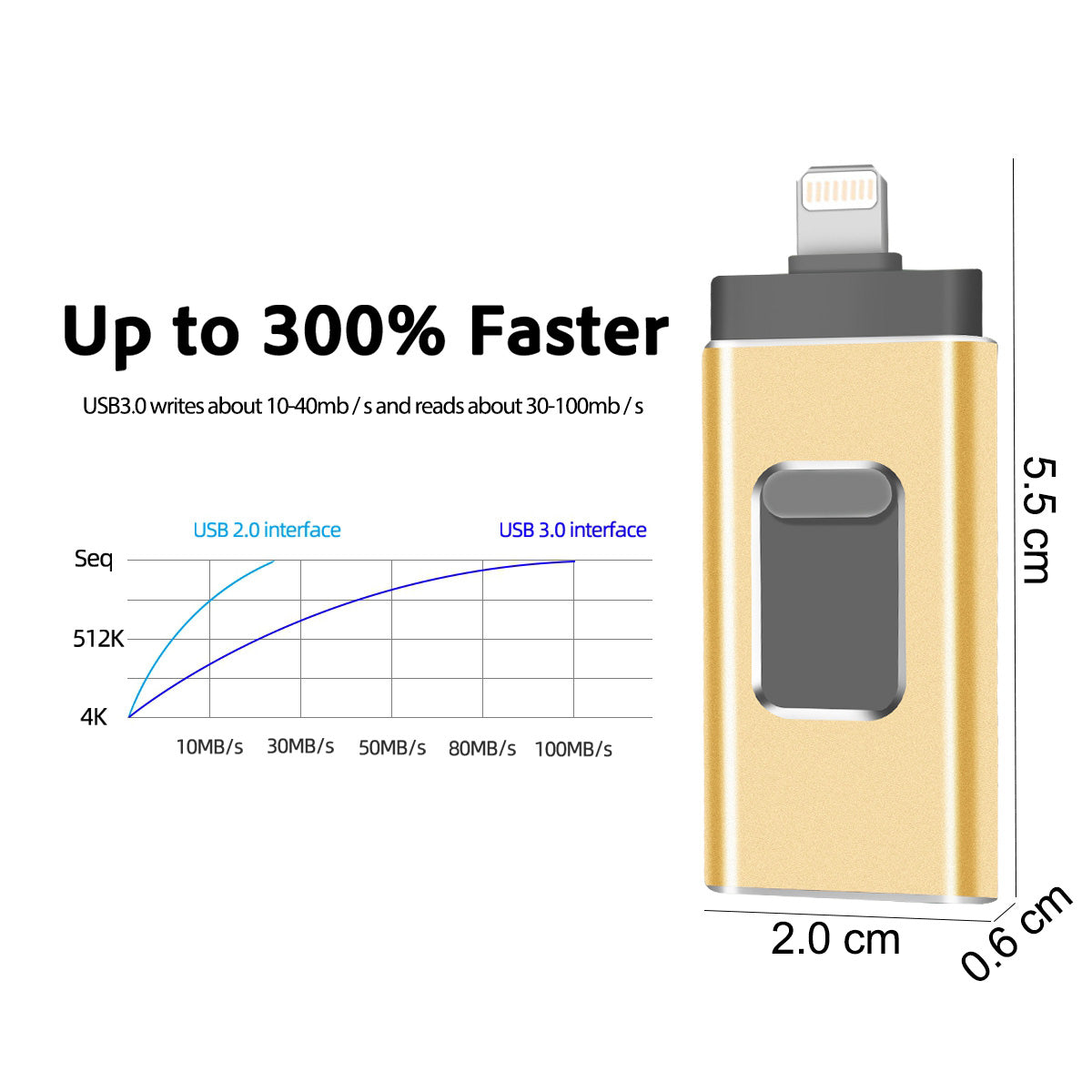 RICHWELL R-01B 256GB USB 3.0 Flash Drive USB Memory Stick External Storage Thumb Drive Photo Stick for iPhone Android PC