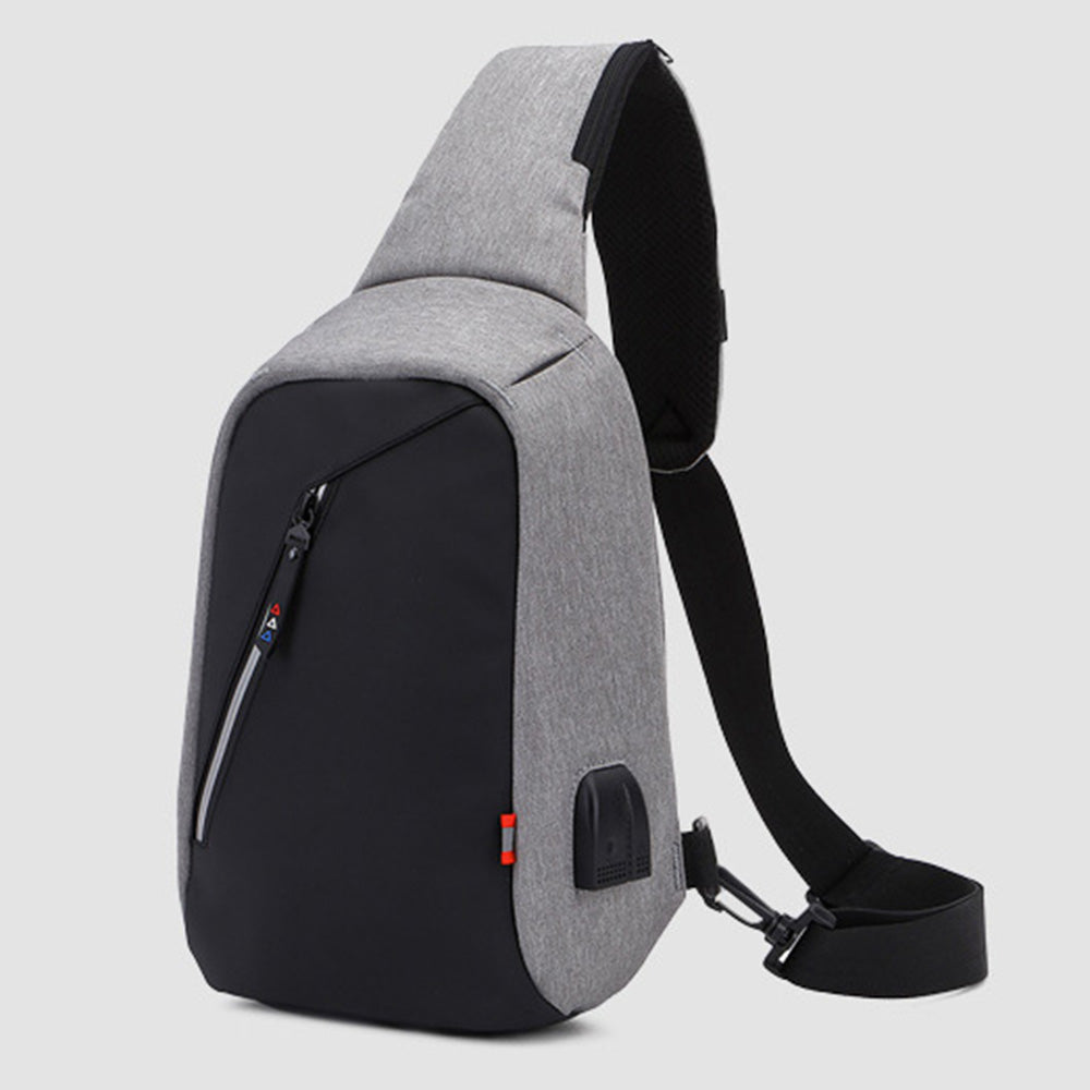 ZZRS 6029 Oxford Cloth Men's Sling Bag with USB Charging Port and 3.5mm Audio Jack, Chest Bag Crossbody Daypack for Hiking, Cycling, Travel, Work