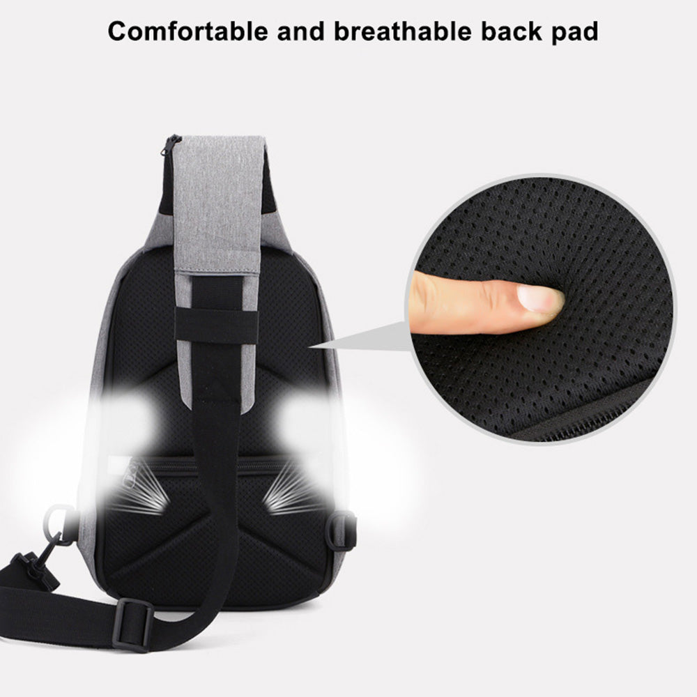 ZZRS 6029 Oxford Cloth Men's Sling Bag with USB Charging Port and 3.5mm Audio Jack, Chest Bag Crossbody Daypack for Hiking, Cycling, Travel, Work