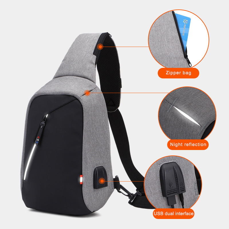 ZZRS 6029 Oxford Cloth Men's Sling Bag with USB Charging Port and 3.5mm Audio Jack, Chest Bag Crossbody Daypack for Hiking, Cycling, Travel, Work