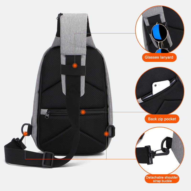 ZZRS 6029 Oxford Cloth Men's Sling Bag with USB Charging Port and 3.5mm Audio Jack, Chest Bag Crossbody Daypack for Hiking, Cycling, Travel, Work