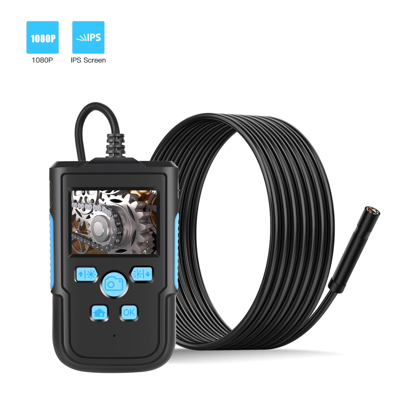 P60B 5m Hard Wire 2.4" IPS Screen Display Industrial Endoscope HD 1080P 8mm Lens 8-LED Inspection Camera