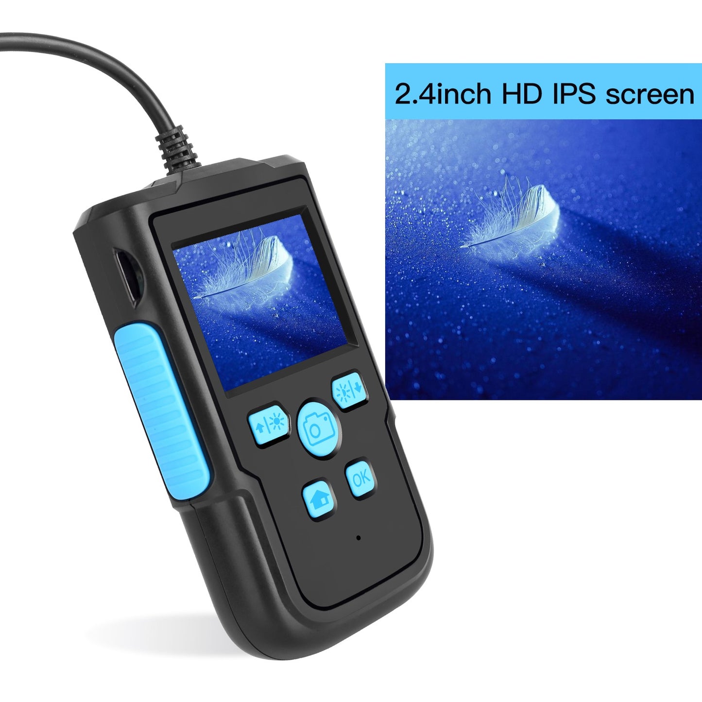 P60B 5m Hard Wire 2.4" IPS Screen Display Industrial Endoscope HD 1080P 8mm Lens 8-LED Inspection Camera
