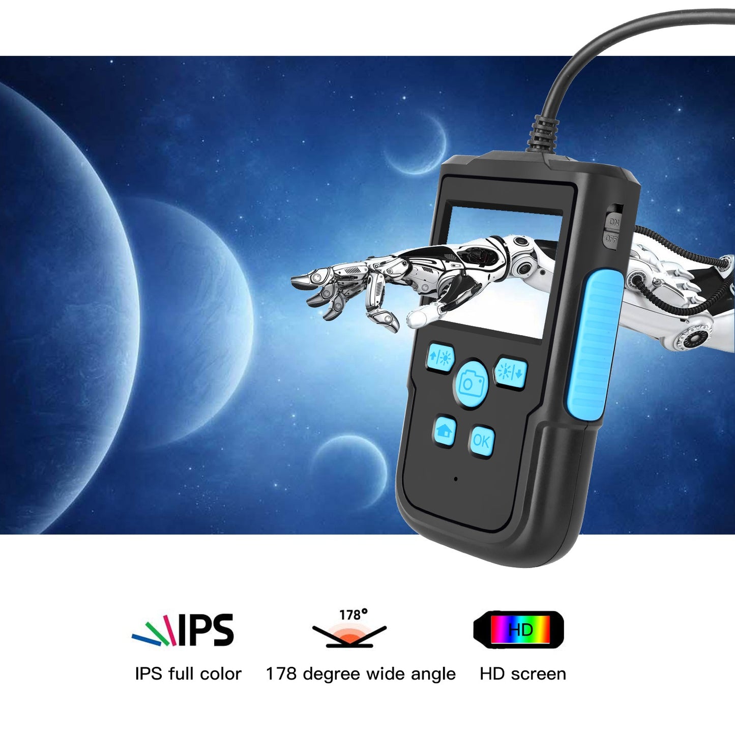 P60B 5m Hard Wire 2.4" IPS Screen Display Industrial Endoscope HD 1080P 8mm Lens 8-LED Inspection Camera